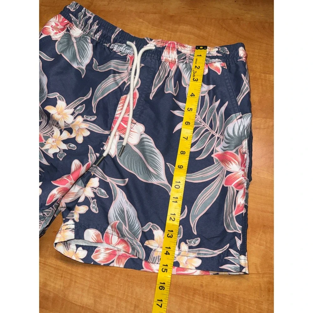 American Eagle Mens Navy Floral Swim Trunks Tropical Hibiscus Board Shorts Small